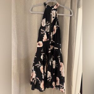Charlotte Russe Black Floral Backless Halter Dress